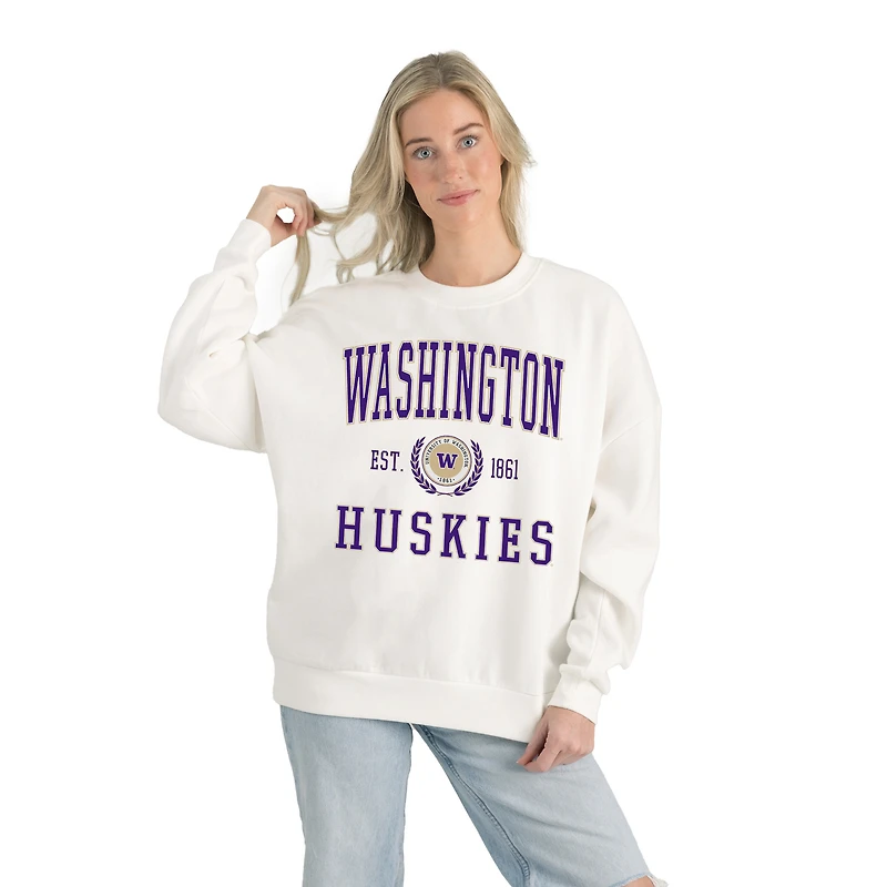 Women's Gameday Couture White Washington Huskies Premium Fleece Drop Shoulder Oversized Pullover Sweatshirt