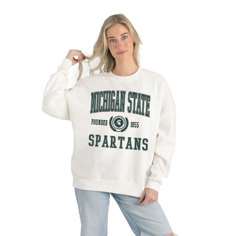 Women's Gameday Couture White Michigan State Spartans Premium Fleece Drop Shoulder Oversized Pullover Sweatshirt