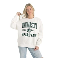 Women's Gameday Couture White Michigan State Spartans Premium Fleece Drop Shoulder Oversized Pullover Sweatshirt