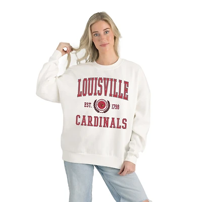 Women's Gameday Couture White Louisville Cardinals Premium Fleece Drop Shoulder Oversized Pullover Sweatshirt