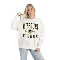 Women's Gameday Couture White Missouri Tigers Premium Fleece Drop Shoulder Oversized Pullover Sweatshirt