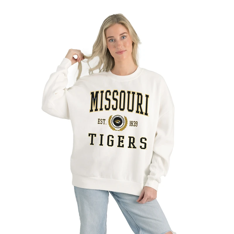 Women's Gameday Couture White Missouri Tigers Premium Fleece Drop Shoulder Oversized Pullover Sweatshirt