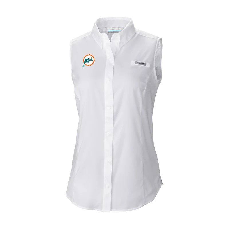 Women's Columbia White Miami Dolphins Historic Tamiami Omni-Shade Sleeveless Button-Up Shirt