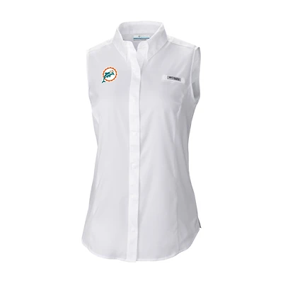 Women's Columbia White Miami Dolphins Historic Tamiami Omni-Shade Sleeveless Button-Up Shirt