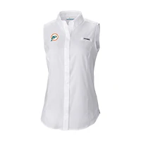 Women's Columbia White Miami Dolphins Historic Tamiami Omni-Shade Sleeveless Button-Up Shirt