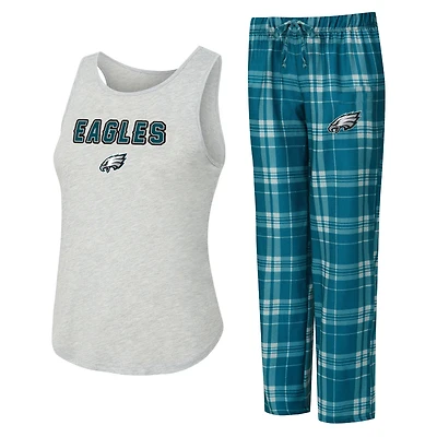 Women's Concepts Sport  Heather Gray/Green Philadelphia Eagles Regulate Plaid Tank Top & Pants Sleep Set