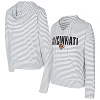 Women's Concepts Sport White/Gray Cincinnati Bengals Liftoff Striped V-Neck Hoodie