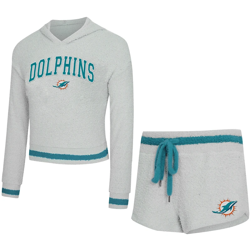Women's Concepts Sport  Gray Miami Dolphins Whitley Long Sleeve Hoodie Top & Shorts Set