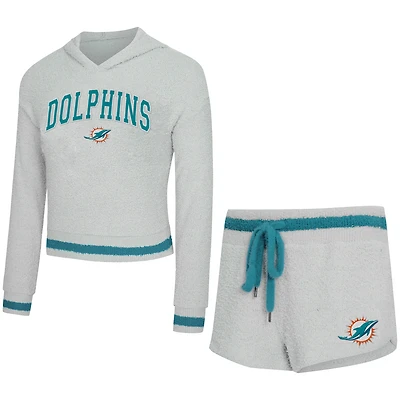 Women's Concepts Sport  Gray Miami Dolphins Whitley Long Sleeve Hoodie Top & Shorts Set