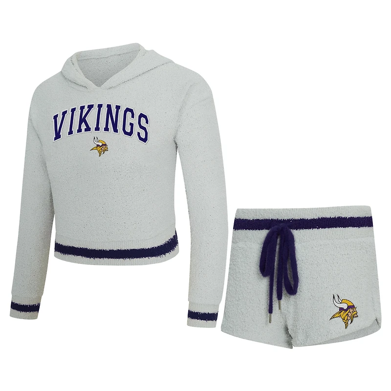 Women's Concepts Sport  Gray Minnesota Vikings Whitley Long Sleeve Hoodie Top & Shorts Set