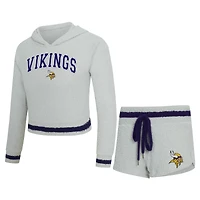 Women's Concepts Sport  Gray Minnesota Vikings Whitley Long Sleeve Hoodie Top & Shorts Set