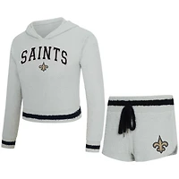 Women's Concepts Sport  Gray New Orleans Saints Whitley Long Sleeve Hoodie Top & Shorts Set