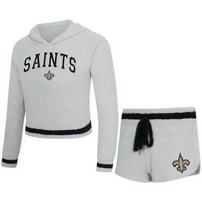 Women's Concepts Sport  Gray New Orleans Saints Whitley Long Sleeve Hoodie Top & Shorts Set