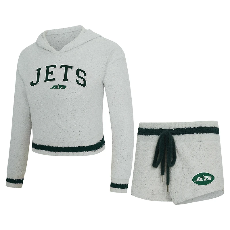 Women's Concepts Sport  Gray New York Jets Whitley Long Sleeve Hoodie Top & Shorts Set