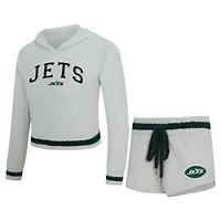 Women's Concepts Sport  Gray New York Jets Whitley Long Sleeve Hoodie Top & Shorts Set