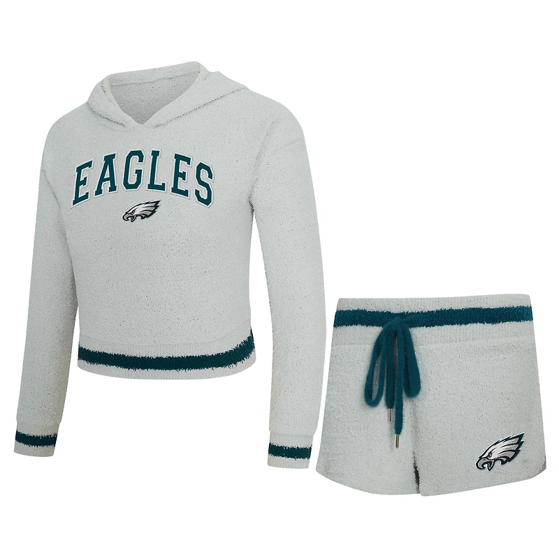 Women's Concepts Sport  Gray Philadelphia Eagles Whitley Long Sleeve Hoodie Top & Shorts Set