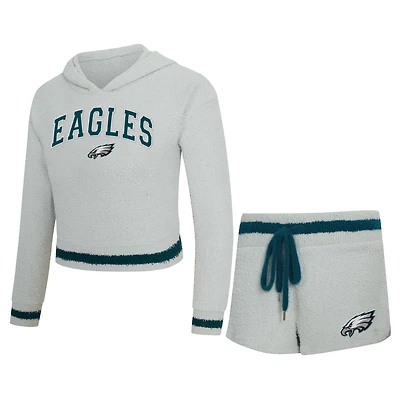 Women's Concepts Sport  Gray Philadelphia Eagles Whitley Long Sleeve Hoodie Top & Shorts Set
