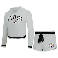Women's Concepts Sport  Gray Pittsburgh Steelers Whitley Long Sleeve Hoodie Top & Shorts Set