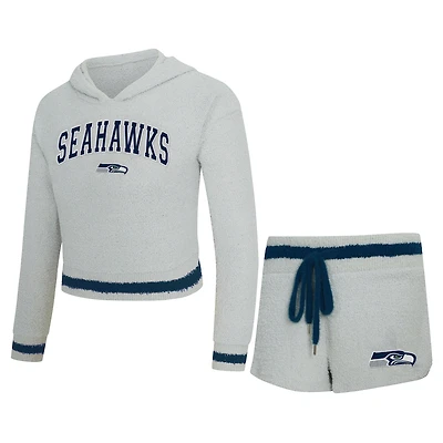 Women's Concepts Sport  Gray Seattle Seahawks Whitley Long Sleeve Hoodie Top & Shorts Set