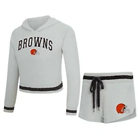 Women's Concepts Sport  Gray Cleveland Browns Whitley Long Sleeve Hoodie Top & Shorts Set