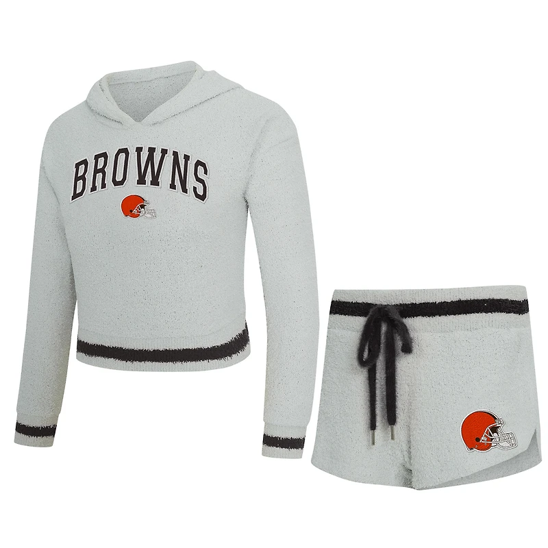 Women's Concepts Sport  Gray Cleveland Browns Whitley Long Sleeve Hoodie Top & Shorts Set