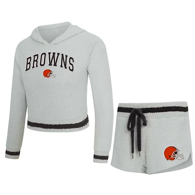 Women's Concepts Sport  Gray Cleveland Browns Whitley Long Sleeve Hoodie Top & Shorts Set