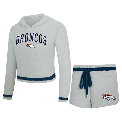 Women's Concepts Sport  Gray Denver Broncos Whitley Long Sleeve Hoodie Top & Shorts Set