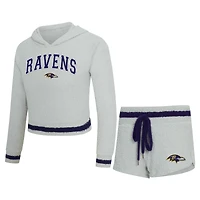 Women's Concepts Sport  Gray Baltimore Ravens Whitley Long Sleeve Hoodie Top & Shorts Set