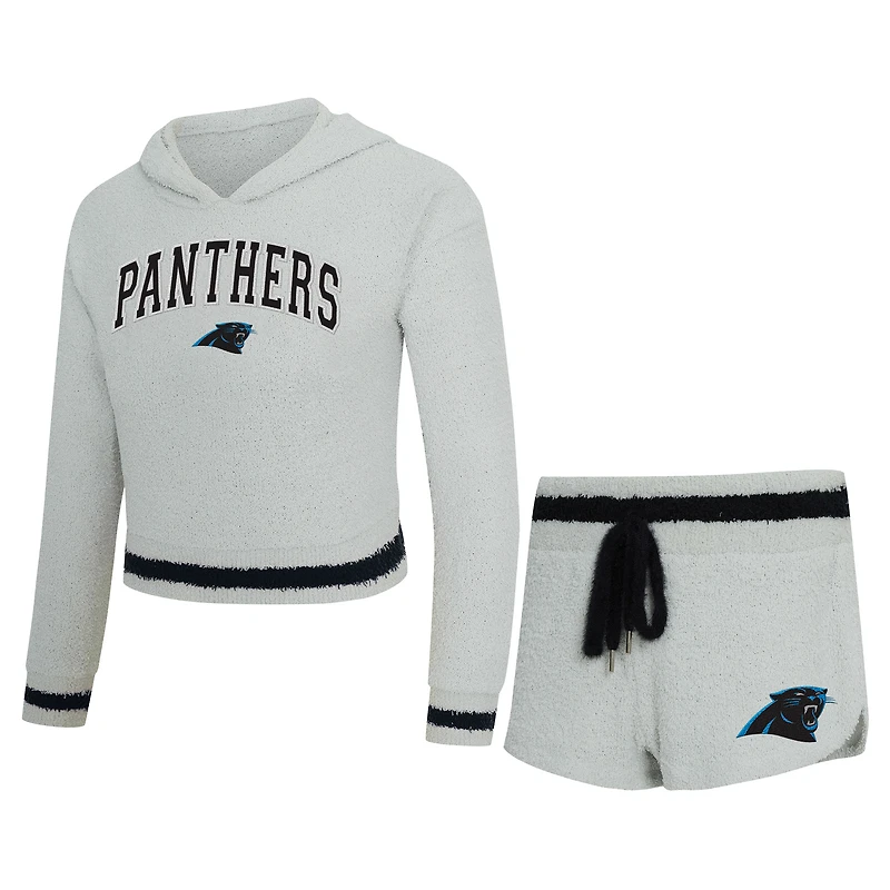 Women's Concepts Sport  Gray Carolina Panthers Whitley Long Sleeve Hoodie Top & Shorts Set