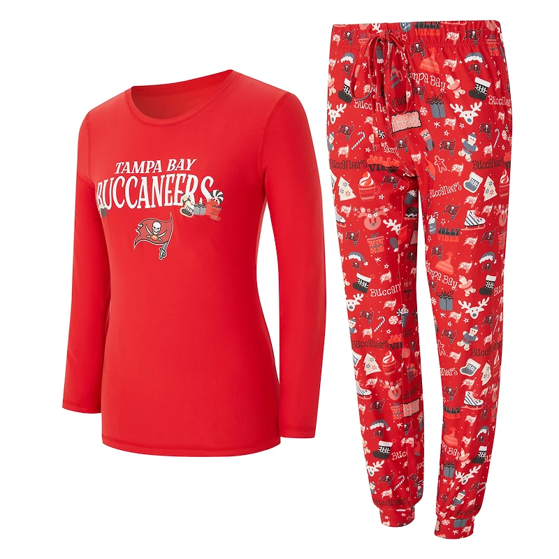 Women's Concepts Sport Red Tampa Bay Buccaneers Chesnut Long Sleeve T-Shirt and Pant Sleep Set