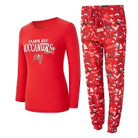 Women's Concepts Sport Red Tampa Bay Buccaneers Chesnut Long Sleeve T-Shirt and Pant Sleep Set
