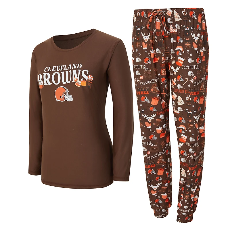 Women's Concepts Sport Brown Cleveland Browns Chesnut Long Sleeve T-Shirt and Pant Sleep Set