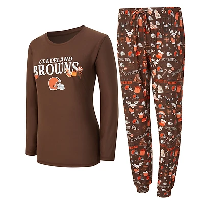 Women's Concepts Sport Brown Cleveland Browns Chesnut Long Sleeve T-Shirt and Pant Sleep Set