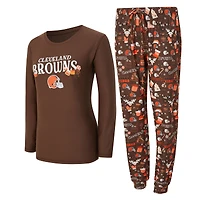 Women's Concepts Sport Brown Cleveland Browns Chesnut Long Sleeve T-Shirt and Pant Sleep Set