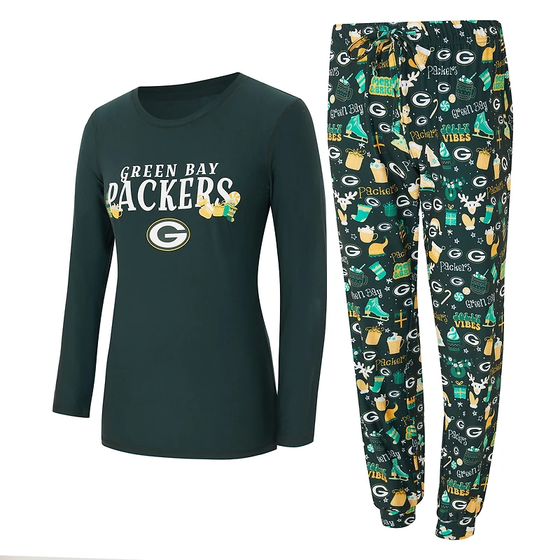 Women's Concepts Sport Green Green Bay Packers Chesnut Long Sleeve T-Shirt and Pant Sleep Set