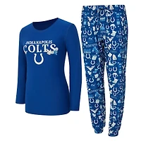 Women's Concepts Sport Royal Indianapolis Colts Chesnut Long Sleeve T-Shirt and Pant Sleep Set