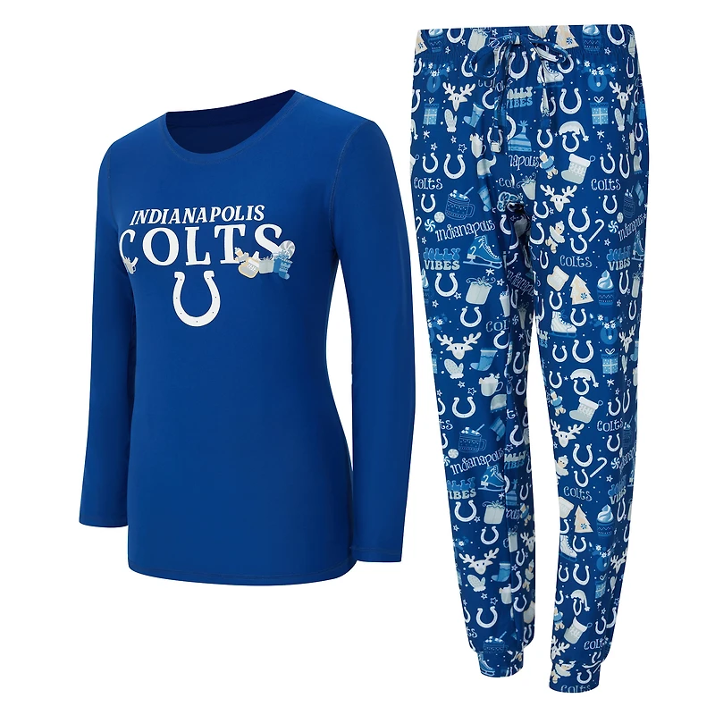 Women's Concepts Sport Royal Indianapolis Colts Chesnut Long Sleeve T-Shirt and Pant Sleep Set