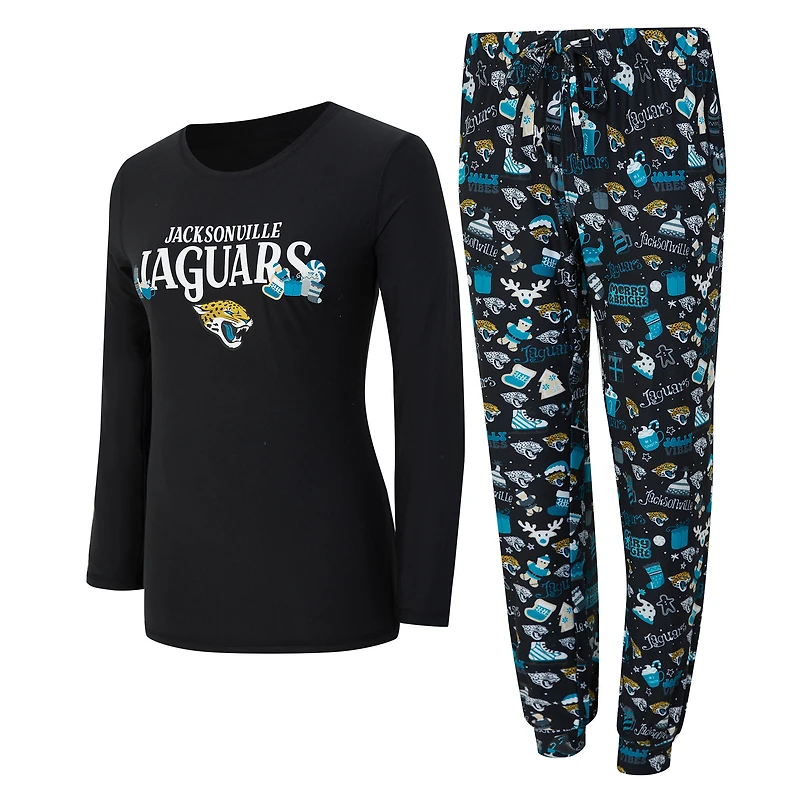 Women's Concepts Sport Black Jacksonville Jaguars Chesnut Long Sleeve T-Shirt and Pant Sleep Set