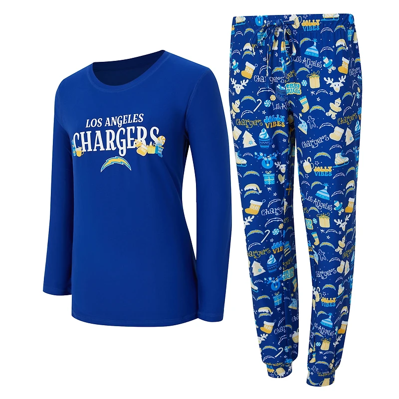 Women's Concepts Sport Royal Los Angeles Chargers Chesnut Long Sleeve T-Shirt and Pant Sleep Set