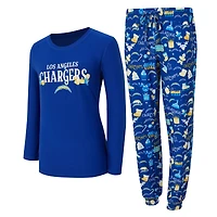 Women's Concepts Sport Royal Los Angeles Chargers Chesnut Long Sleeve T-Shirt and Pant Sleep Set