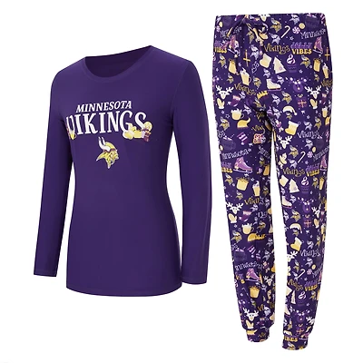 Women's Concepts Sport Purple Minnesota Vikings Chesnut Long Sleeve T-Shirt and Pant Sleep Set