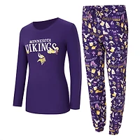 Women's Concepts Sport Purple Minnesota Vikings Chesnut Long Sleeve T-Shirt and Pant Sleep Set