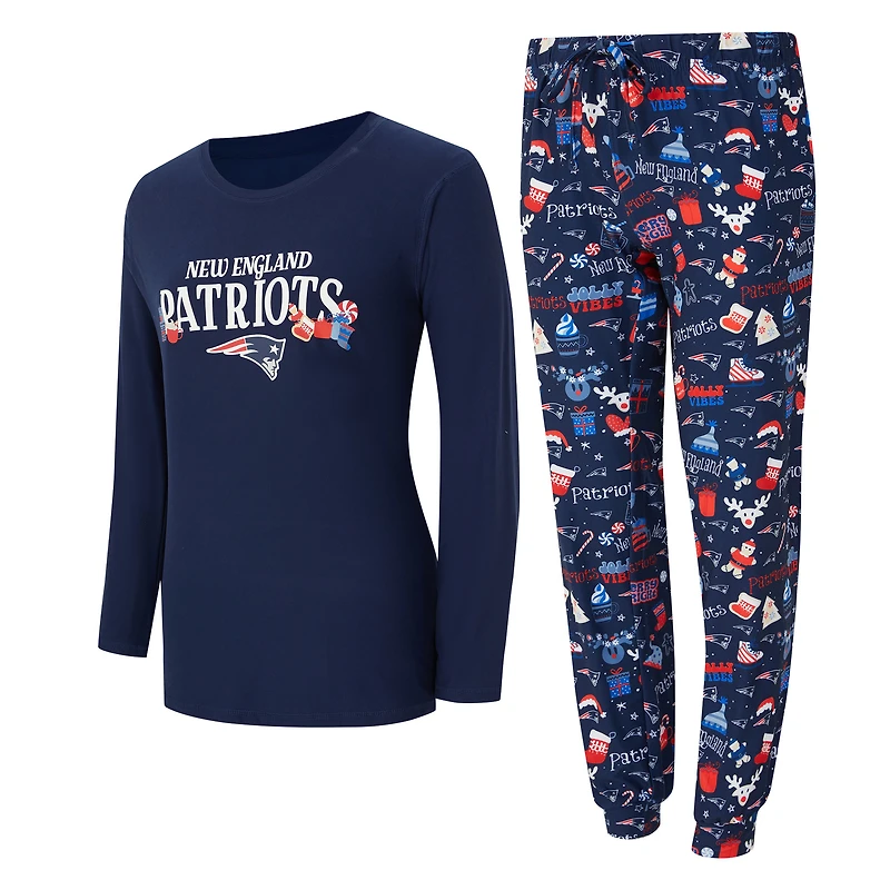 Women's Concepts Sport Navy New England Patriots Chesnut Long Sleeve T-Shirt and Pant Sleep Set