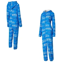 Women's Concepts Sport  Blue Detroit Lions Roadway Allover Print Microfleece Full-Zip Union Suit
