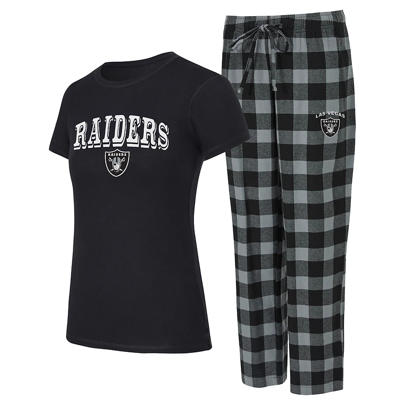 Women's Concepts Sport  Black/Gray Las Vegas Raiders Avondale T-Shirt & Pants Flannel PJ Set
