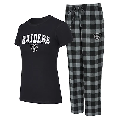 Women's Concepts Sport  Black/Gray Las Vegas Raiders Avondale T-Shirt & Pants Flannel PJ Set
