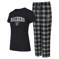Women's Concepts Sport  Black/Gray Las Vegas Raiders Avondale T-Shirt & Pants Flannel PJ Set