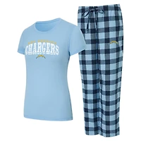 Women's Concepts Sport  Powder Blue/Navy Los Angeles Chargers Avondale T-Shirt & Pants Flannel PJ Set