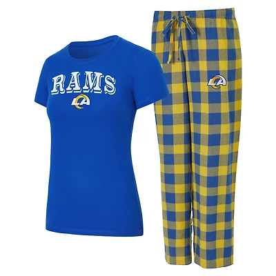 Women's Concepts Sport  Royal/Gold Los Angeles Rams Avondale T-Shirt & Pants Flannel PJ Set