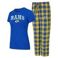 Women's Concepts Sport  Royal/Gold Los Angeles Rams Avondale T-Shirt & Pants Flannel PJ Set